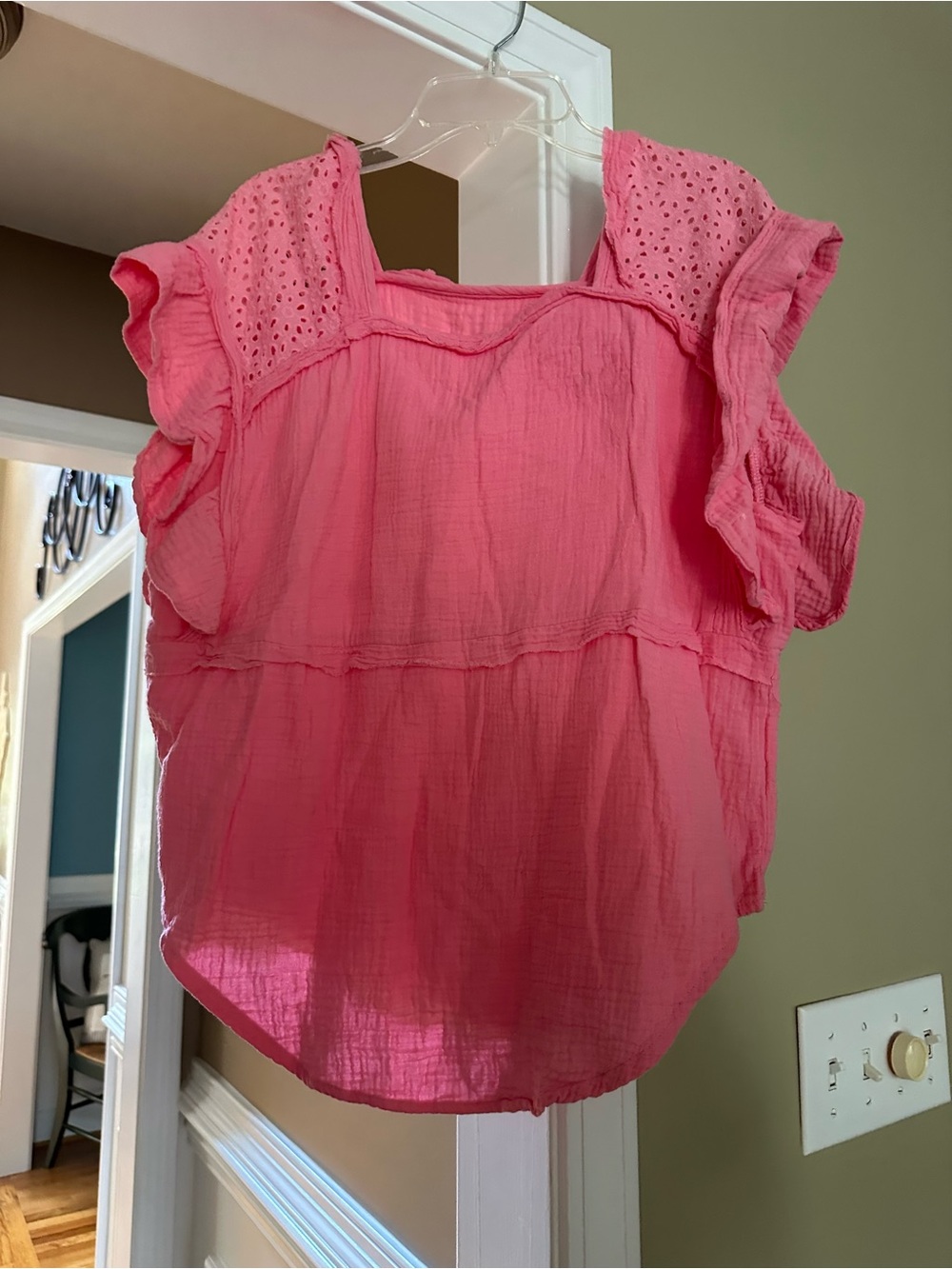 Women's Pink Ruffle Sleeve Cotton Top